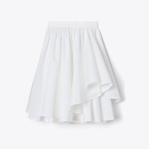Tory Burch White Midi A-Line Skirt with Asymmetrical Ruffles